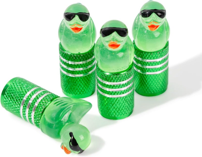 Rislobx 4Pcs Tire Valve Stem Cap Cover for Car SUV Truck, Valve Cover with Funny Duck Sunglasses, Decorative Tire Valve Caps Wheel Accessories (Green Sunglasses Duck) - Image 1